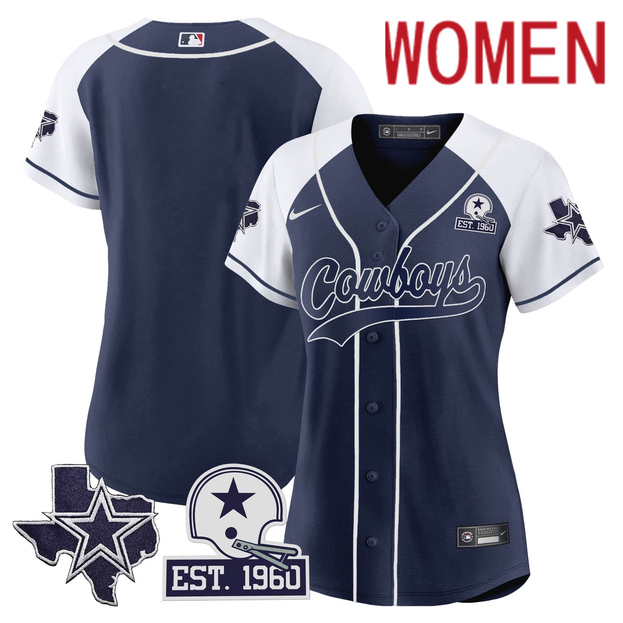 Women Dallas Cowboys Blank Dark blue 2024 Nike Patch Baseball NFL Jersey style 1